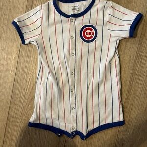 Chicago Baby Baseball Romper - White with Blue & Red Stripes